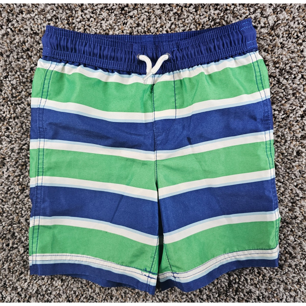 Lands End Boys Sz M Swimsuit Swim Trunks Blue Green Striped